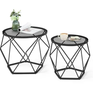 VASAGLE Couchtisch rund schiefergrau 2er Set