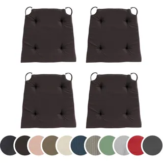 sleepling 4er Set Stuhlkissen, 42 (vorne) 35 (hinten) x 40 x 5 cm, Kastanie | Sitzkissen für Stuhl & Bank mit Klettverschluss, Indoor & Outdoor, 100% Baumwolle, Made in EU, Waschbar bis 30 Grad, 4 Stück