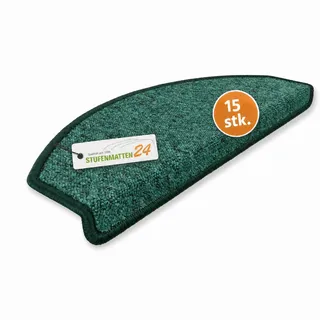Kettelservice-Metzker Stufenmatten Treppe Rambo, 15er Set, halbrund, Grün, ca. 65 x 24 x 4 cm, Flor 6 mm, Trittschall ~20 dB, Polypropylen, PVC-Winkel, gekettelte Kanten