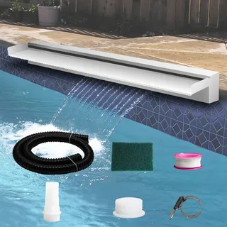 Weejian Pool Brunnen Edelstahl Teich Wasserfall Spillway Kits für Innen-/Außendekorativ, 90x20x10cm Pool Wasser Feature für Garten Patio, Hinterhof Koi Teich Dekor (kein LED-Licht)