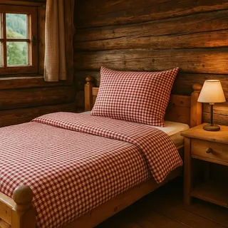 texpot Landhaus Garnitur 155x220 cm + 80x40 cm Bettwäsche in rotem Karo 1x1 cm Hotelverschluss