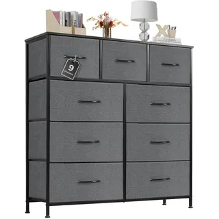 Sweetcrispy Kommode mit Stoff-Schubladen, Sideboard mit 9 Stoff-Schubladen, Schubladenschrank, Organisationsmöbel für Küche, Büro, Flur, TV-Schrank mit Schubladen, Grau