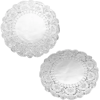 QUARKZMAN 50 Stück Tortenspitzen 11,4cm Rund, Silber | Dekoratives Einweg-Tischset aus Spitzenpapier für Kuchen Desserts Lebensmitteldekoration Hochzeit Geburtstag