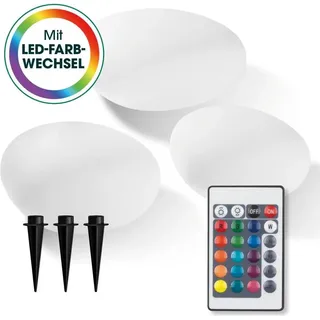 EasyMaxx Solarleuchte LED 3er Set mit Fernbedienung inkl. Erdspieß weiß