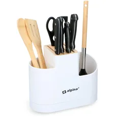 alpina Messerblock und Küchenutensilienhalter - Küchenorganizer - Messerblock ohne Messer - Kunststoff/Bambus - Weiß