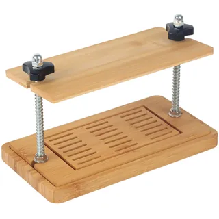 Relaxdays Tofupresse, Bambus, Edelstahl, HxBxT: 17,5 x 25,5 x 14 cm, Pressform vegan, Tofuform mit Auffangschale, Natur