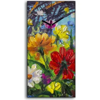 Wandbild Leinwand Bilder Wanduhr Geräuschlos 30x60 Malerei Blumen Bunte Kunst - schwarze Hände