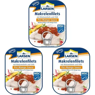 Larsen MSC Makrelenfilets In Piri-Mango-Sauce, 110 g (Packung mit 3)