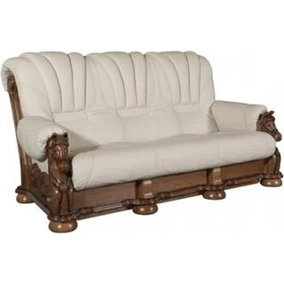 Wohnzimmer Sofagarnitur Couch Polster Sitz Sofa Leder Holz 3+2 Set Garnitur Neu - Weiß