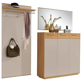 Novel Garderobe , Taupe, Eichefarben , Holz, Holzwerkstoff , 3-teilig , Eiche , teilmassiv , 220x195x37 cm , Goldenes M, Made in Germany, DGM-Klimapakt , Garderobe, Garderoben-Sets & Garderoben-Serien, Garderoben-Sets