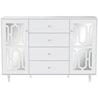 Flieks Sideboard Weiß Spiegel Kristallgriffe 147,5cm modern , Holzwerkstoff , 40x102x147.5 cm , Kleinmöbel, Kommoden, Sideboards