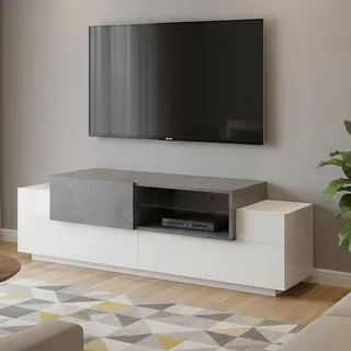 Dmora - TV-Schrank Pablo, niedriges Wohnzimmer-Sideboard, Fernsehständer-Basis, 100 % Made in Italy, 160 x 45 x 51 cm, glänzendes Weiß und Schiefer,