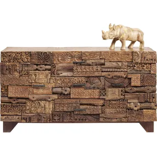 Kare Design Sideboard Shanti Surprise Puzzle Nature, braun, Lowboard, Unikat, 2 Türen, Mango Massivholz, handgeschnitzte Ornamente, 90x160x42cm (H/B/T)