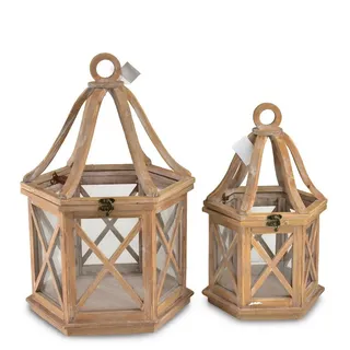 Mondex Laterne Lokke 2er Set Beige 34x30x52 cm Holz , 30x52x34 cm , Dekoration, Dekofiguren & Skulpturen, Dekoobjekte