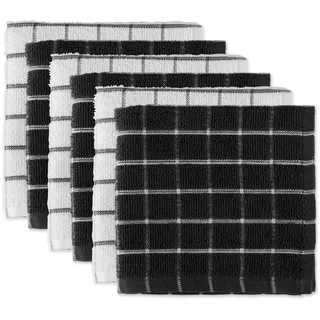 DII Basic Terry Collection Fensterscheiben-Geschirrtuch-Set, 30,5 x 30,5 cm, Schwarz, 6-teilig