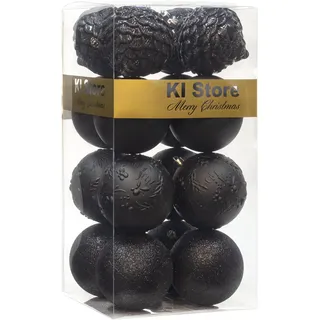 weihnachtskugeln schwarz 16 Stücke groß 10CM Ornamente für Weihnachtsbaum schwarz Christbaumkugeln groß Weihnachtsdekoration Kugeln