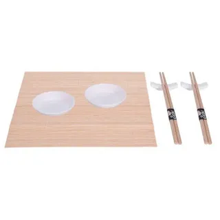 Sushi-Set aus Porzellan für 2 Personen, 7-teilig, mit Essstäbchen, Schälchen und Platte - Schwarz