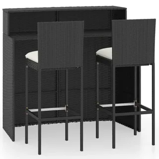 vidaXL 3-tlg. Gartenbar-Set mit Kissen Schwarz - Schwarz