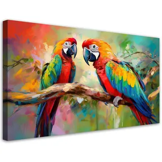 Feeby Wandbild papageien vögel tiere bunt , Multicolor , Textil , Tiere , Rechteckig , 120x60 cm , Bilder & Rahmen, Bilder, Leinwandbilder