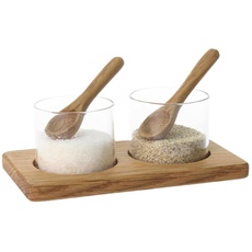 Olympia Salz- und Pfeffertöpfe aus Holz und Glas mit nützlichen Funktionen