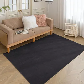 HARESLE Teppich Wohnzimmer Kurzflor-60x90cm Teppich Klein Teppiche Schlafzimmer, Chenille Kinderzimmer Teppiche Waschbar, Dünn Rutschfeste Tepich für Büro Küche Bettvorleger Wohnzimmerteppich(Schwarz)