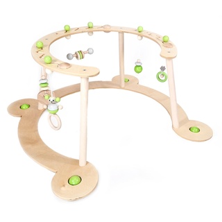 Hess Holzspielzeug 13391 - Lauflerngerät und Spielbogen, Serie Mäuschen, Apfelgrün, Babyspielgerät mit vielen bunten Spielelementen, aus Buchenholz