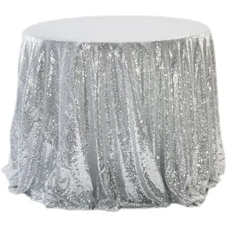 Anevous Glitzer Pailletten Tischdecke, Rund Glitzernd Tischtuch, Schützt und Dekorative Tischläufer, Tischdecke Einfarbige für Geburtstag, Hochzeit, Party, Esszimmer, Weihnachten,Silber 120x150cm