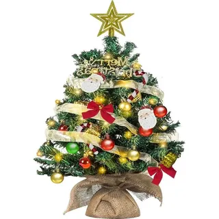 Miniatur-Weihnachtsbaum mit LED-Licht - 60 cm - batteriebetrieben - kunststoff - mit Kugel-Ornamenten - Weiß