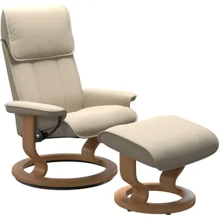 Relaxsessel STRESSLESS "Admiral", beige (cream batick), B:78cm H:98cm T:73cm, Leder BATICK: BATICK ist ein leicht korrigiertes, durchgefärbtes und genarbtes Möbelleder, bei dem die meisten Unebenheiten und Spuren in der Regel entfernt wurden., Sessel, Relaxsessel, mit Classic Base, Größe M & L, Gestell Eiche