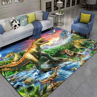 LOMDEM Kinderteppich Dinosaurier Druck Kinderzimmer Teppich Spielbereich Teppich Weich Baby Krabbelmatte Faltbar Wald Dinosaurier Großer Wohnzimmer Teppich Indoor Teppich Läufer (Farbe 2,120x180 cm)