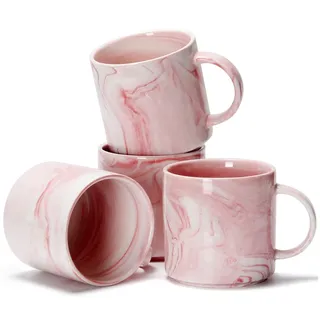 Smilatte 320ml stapelbare Kaffeetassen aus porzellan, M101 personalisiert Marmor Keramik Tasse für Boy Girl Lover, set 4er, Pink