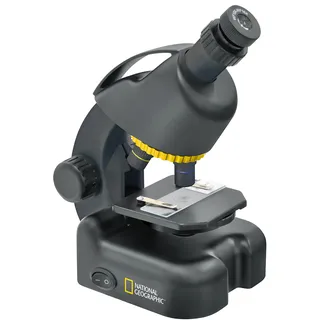 National Geographic 40-640x Mikroskop mit batteriebetriebener LED Durchlichtbeleuchtung, höhenverstellbarem Objekttisch, Smartphone Adapter und umfangreichem Zubehör, schwarz