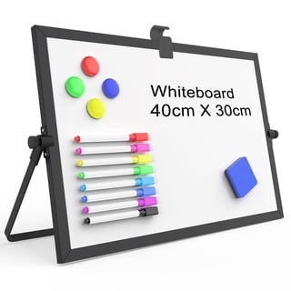 OWill Whiteboard Magnetisch,30x40cm magnettafel kinder,whiteboard klein mit ständer,schreibtafel abwischbar A3 mini whiteboard,tragbare doppelseitige white board,für Schule & Haus und Büro(schwarzes)