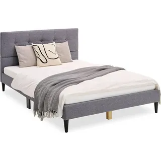Homestyle4u Polsterbett 120x200 Grau Jugendbett Doppelbett Bett mit Lattenrost Rückenlehne - Grau