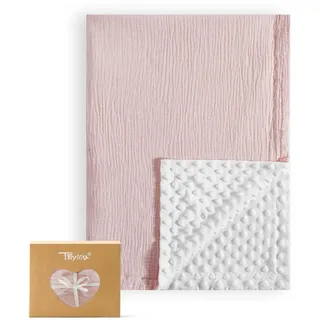 TILLYOU Babydecke Baumwolle 75x100 cm Doppelseitig Kinderdecke Musselin Decke Baby Krabbeldecke für Neugeborene, Rosa