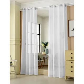 Woltu 2er Set Gardinen transparent mit Ösen Leinenoptik Vorhang Ösenschal Halbtransparent Stores Voile Fensterschal Deko Leinenvorhang für Wohnzimmer Kinderzimmer Schlafzimmer, 140x175 cm Weiß