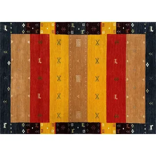Gabbeh Teppich 100% Wolle 120x180 cm Rot Gelb Bunt Handgewebt Orientteppich BR11