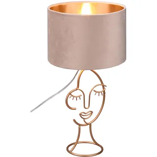 Reality Leuchten Tischleuchte Mary R51221044, Metall goldfarbig, Schirm Stoff Beige, exkl. 1x E27