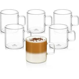 Wilmax | Teegläser & Kaffeegläser mit Henkel | 6er-Set | 200 ml |Gläser für Heiß- und Kaltgetränke | Kaffeebecher | Glühweingläser | Saftgläser | Wassergläser | Glastassen | Spülmaschinenfest