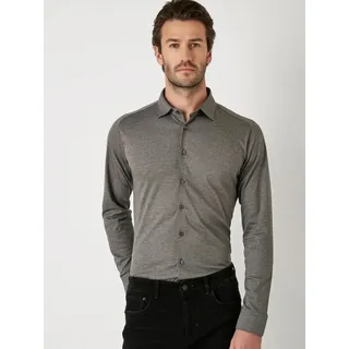 Langarmhemd DESOTO "Jerseyhemd Casual Kent", Herren, Gr. XL, N-Gr, grau (grau piqué), Jersey, Obermaterial: 100% Baumwolle, unifarben, slim fit normal, Rundhals, Raglanärmel,Ärmel mit Ärmelschlitz 1-Knopf-Manschette mit Schlitz, Hemden Langarmhemd