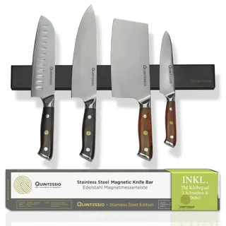 QUINTESSIO - Magnetleiste Messer Edelstahl - Magnet Messerhalter selbstklebend oder zum Bohren - Messerhalter magnetisch 40 cm - Messer Magnetleiste Küche - Messerleiste magnetisch - Schwarz