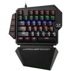 WE Gamium – kabelgebundene Gaming-Tastatur, mechanisch, Format 1 Hand, 35 Tasten, 4 Makro-Tasten, Blue Switch, Hintergrundbeleuchtung, Handauflage, Kabel 1,6 m, Schwarz