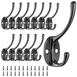 Newaner 12 Stück Vintage Garderobenhaken Metall Wandhaken mit 24 Schrauben | für Schlafzimmer Mantel Hut Haken Badezimmer Küche (Schwarz)