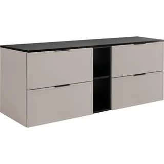 Badezimmerschrank, Kaschmir / Dunkelgrau, Schwarze Griffe, 140 ( 2 x 60 + 20) x 46 x 57 cm - Beige