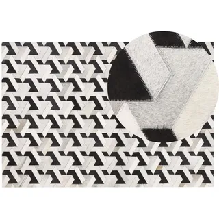 Beliani Patchwork-Teppich Narman 200/140 cm , Schwarz , Fell , Patchwork , Rechteckig , 140x200 cm , Teppiche und Böden, Teppiche, Vintageteppiche