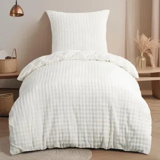 RUIKASI Winter Plüsch Bettwäsche 155x220 2teilig Weiß - WarmeKuschelig Weich Flauschige Flanell Fleece Bettwäsche Luxus Wende Bettbezug mit Reißverschluss und 1 Kissenbezug 80x80cm