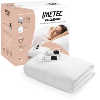 Imetec Scaldasonno Adapto Maxi, Spann-Wärmeunterbett für Doppelbett, 195 x 165 cm, schnelle Erwärmung, personalisierbare Temperatur, 100 % gesteppte Perkal-Baumwolle, Doppelsteuerung, 6 Temperaturen