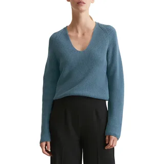 Marc OߴPolo Damen Strickpullover aus Bio-Baumwolle mit V-Ausschnitt, Blau (Hazy Blue), XS