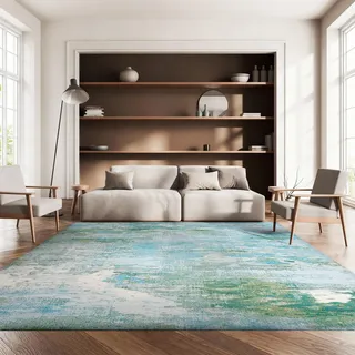 SAFAVIEH Boho Teppich für Wohnzimmer, Esszimmer, Schlafzimmer - Madison Collection, Kurzer Flor, Grün und Blau, 244 X 305 cm