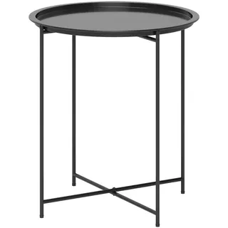 Outsunny Beistelltisch klappbar Ø46 x 50 cm Rund wetterfest Balkontisch , Schwarz , Metall , 46x50x46 cm , Gartenmöbel, Gartentische, Garten-Beistelltische
